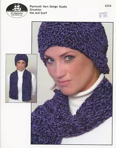 Plymouth Knitting Pattern S234 Sinsation Hat & Scarf Easy Quick Knit - Picture 1 of 2