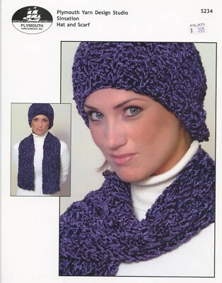 Plymouth Knitting Pattern S234 Sinsation Hat & Scarf Easy Quick Knit - Image 1 of 2