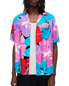ALLSAINTS Mallorca Relaxed Fit Kurzarm Hemd mit Knopfleiste rosa blau Gr. M - Bild 1 von 14