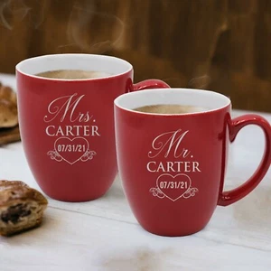 Engraved Set of 2 Mr. and Mrs. Coffee Cup 16oz Custom for Couples - Picture 1 of 30
