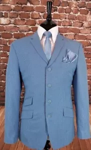 Mod Skinhead Anzug himmelblau & weiß Dogtooth Anzug 4 Knöpfe Anzug schmale Passform - Bild 1 von 5