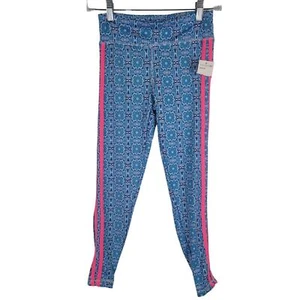 Nicole Miller Sport Athletic Workout Blue Pink Strip Leggings Girls M - 10 NWT - Picture 1 of 5