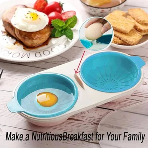Microwave Eggs Poacher Cookware Steamer Maker Poach Double Cup Cooker Egg Boiler - Picture 1 of 18