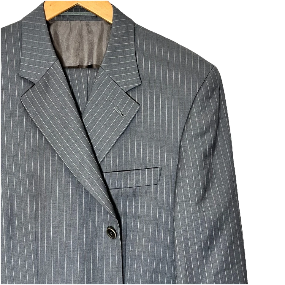 Men’s Suit Size 42L Pants 36Wx36L Milano Italy Super 140s 2PC Gray Stripe Suit - Image 1 of 4