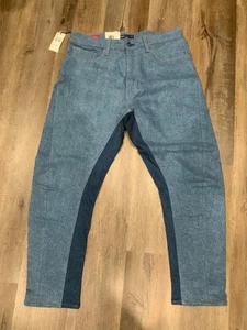 Pantalones de mezclilla rectos con piernas lazadas de rodeo hechos a mano por LEVIS azules elásticos para hombre 34x32 - Imagen 1 de 7