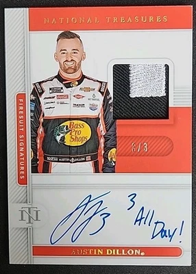 Austin Dillon 2021 Panini National Treasures Firesuit Signatures Auto #3/3 - Image 1 of 4