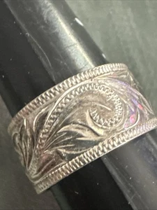 Vintage Designer PCU Floral Sterling Silver Band Ring Size .8 - Picture 1 of 7