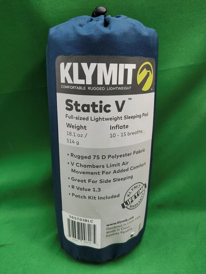 KLYMIT STATIC V ALMOHADILLA PARA DORMIR LIGERA TAMAÑO COMPLETO POLIÉSTER NUEVA (F40032314) Foto 1 de 1