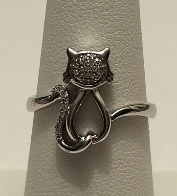 Anillo Kay Jeweler’s DIAMANTE ESTERLINA GATO Talla 6.75 Marcado JWBR Pata Estampado Foto 1 de 4