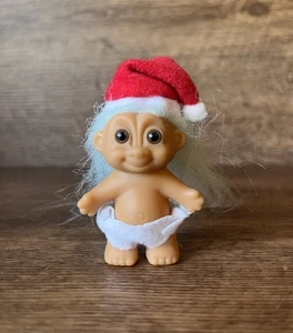 Vintage Russ BABY Troll Doll With Santa Claus Hat Christmas Mint Green Hair NICE - Picture 1 of 6