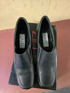 New Womens Black Leather Slip on Wedge Heels 8M - Picture 1 of 4