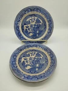 Antique Ridgway 1832 Semi China Blue Willow 8" Salad Dessert Plates Set of 4 - Picture 1 of 13