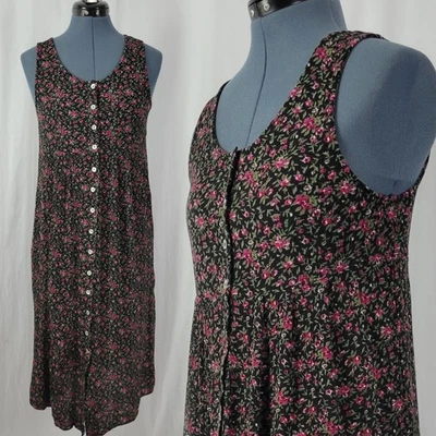 Vintage Forever Caroline Black Raised Waist Jumper w Purple/Green Floral Size 8P - Image 1 of 4