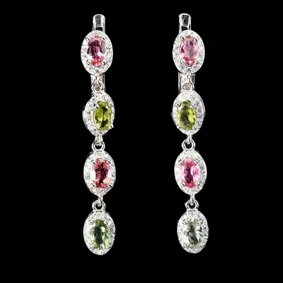 925纯银耳环椭圆形碧玺5x3毫米天然宝石首饰 — 第 1/4 张图片