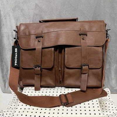 Bolso Mensajero Marrón Imitación Cuero Hombres 15.6” Laptop Maletín Cartera Nuevo con Etiquetas Foto 1 de 4
