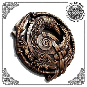 Wall Woodwork Art, Odin Wall Hanging, Heathen Raven Norse Wood Carving, Vikings - Picture 1 of 9