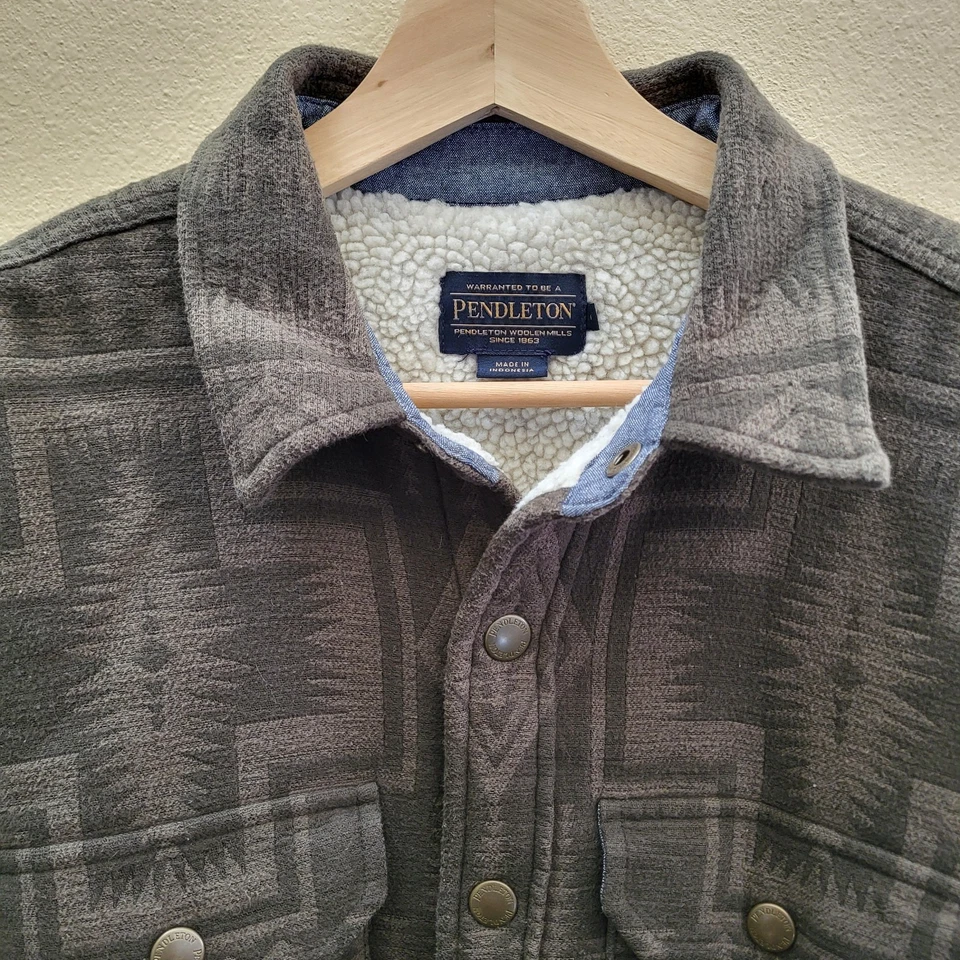 Pendleton Jacquard Sherpa-Lined Shirt Jacket Men's M Army Green Harding Aztec  - Image 1 of 4