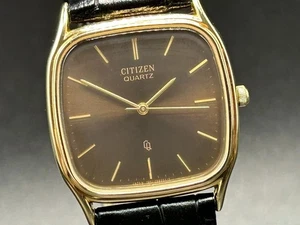 *N MINT +++* Vintage CITIZEN 4-797680 Brown Gold Men's 32mm QZ Watch From JAPAN - Picture 1 of 11