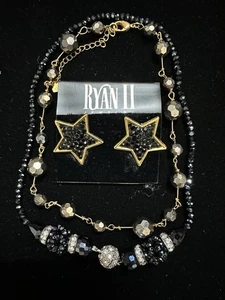 Vintage RYAN II goldfarbene Kristall Shoo Stern Clip Ohrringe Cookie Lee Halskette - Bild 1 von 8