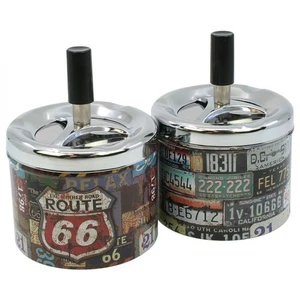 Cenicero - Cenicero giratorio - Route 66 - Metal - Estilo vintage - Juego de 2 - Imagen 1 de 1