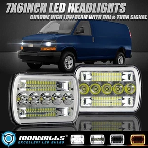 For Chevrolet Express Cargo Van Pair 7x6" LED Headlight Chrome Hi/Lo Sealed DRL - Picture 1 of 11