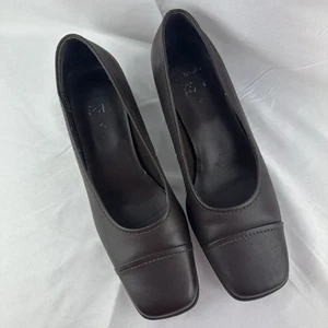 Clark's Cushion Soft Brown Leather Block Heel Pumps - Women's Size 5.5 - Picture 1 of 8