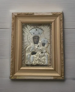 Vintage  Icon Madonna With Child Gold Gilt 19th Century 7 x 5.5” Read - Picture 1 of 12