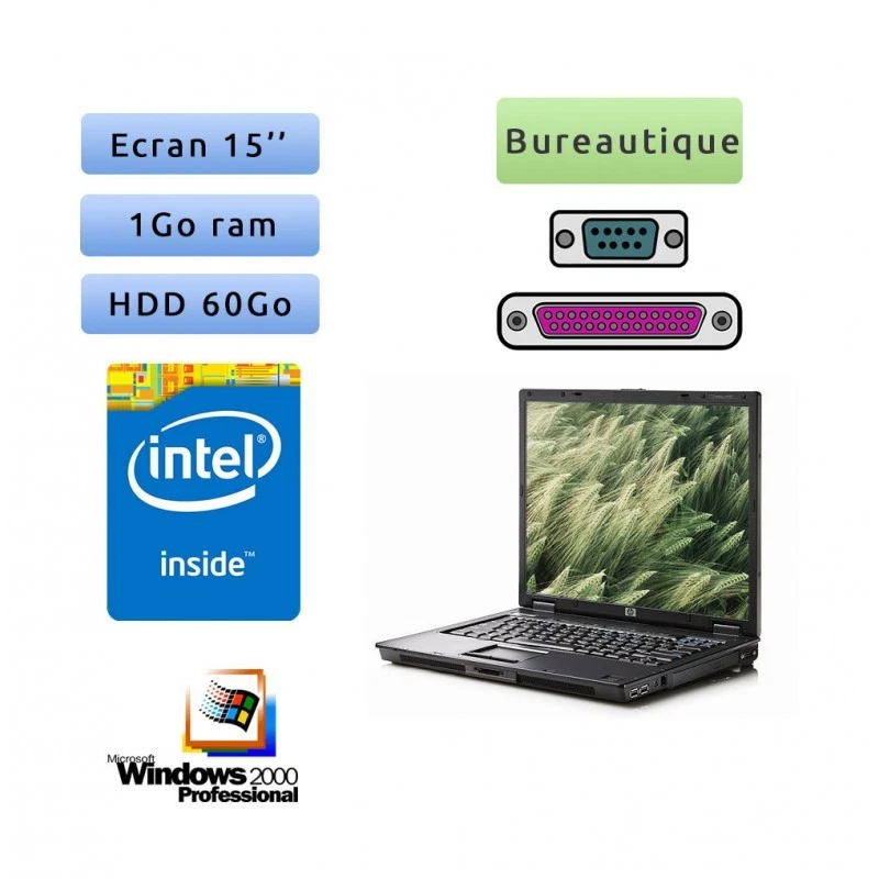 Occasion - PC Portable HP Compaq - Windows 2000 - 1.66Ghz 1Go 60Go - 15 - Port S - Photo 1/3
