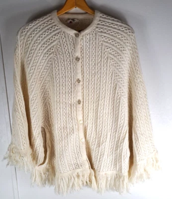 Mantón vintage para mujer blanco con flecos tejido con cable retro Sally Gee Orlon acrílico OS Foto 1 de 4