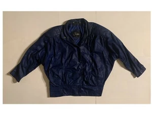 475 J WALDEN Woman's Blue and Black Geometric Pattern Leather Jacket Size 56  - Picture 1 of 12