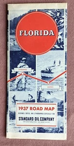 1937 FLORIDA Road Map STANDARD GAS OIL of Kentucky Highway - Picture 1 of 6