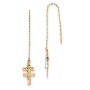 14k 14kt Two-tone Diamond Cut Polished Crosses Threader Earrings 63mm X 7mm - Picture 1 of 2