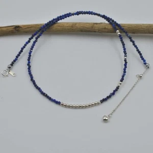 Lapis Lazuli & Silver Plated Round 2-3MM Gemstone Beaded 18" Handmade Necklace - Picture 1 of 12