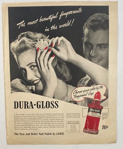 DuraGloss pubblicità stampa vintage 1940 smalto per unghie di LORR 10,75x13,5 pollici - Foto 1 di 2