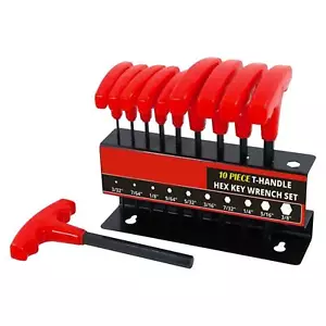 10pc Allen Key Imperial Af T Handle Allan Hex Key Wrench T Bar Set With Stand - Picture 1 of 8