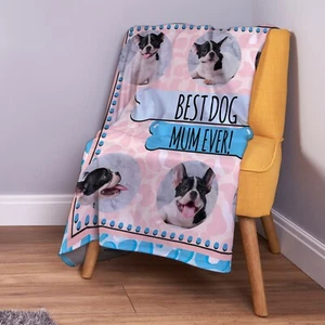 Personalised Pink & Blue Best Mum Dog Photo Design Soft Fleece Throw Blanket - Picture 1 of 2