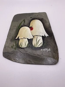 Hand painted slate wall plaque.  Mushrooms 6"x5" Woodzels by Wetzels Vermont - Picture 1 of 7