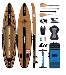 T-Sport Explorer 12' Paddle Board Wooden Look With Kayak Carbon Paddle Accessori - Picture 1 of 47