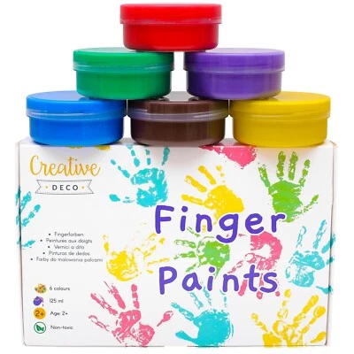 Creative Deco Fingerfarben | 6 Intensive Farben | 125 ml pro Becher | Ungiftig