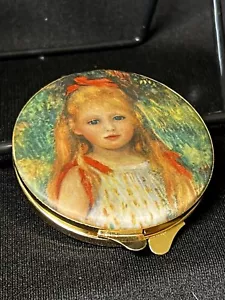 Vtg Faliero Rogai Silk Italy Round GoldTone Oval Powder Makeup Mirror Compact - Picture 1 of 12