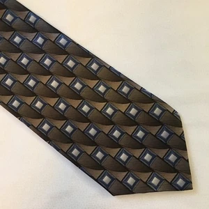 Cravatta Pronto Uomo 100% Seta Made In Italy Blu Taupe Geometrica L 60in W 4in - Foto 1 di 1