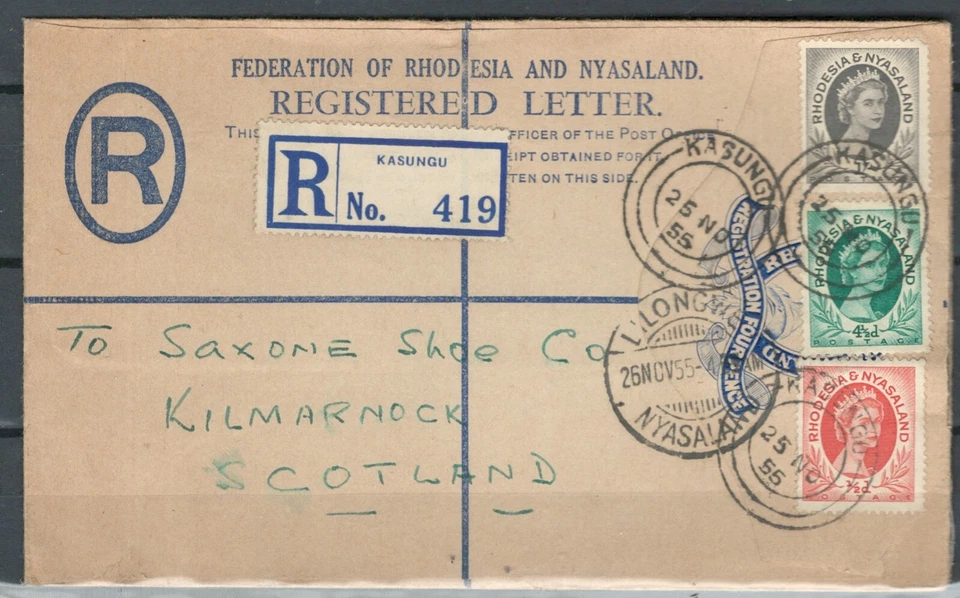 RHODESIA BRITISH COMMONWEALTH COVER SCOTLAND QEII STAMPS REGISTERED LOT (BCL41) - Image 1 of 1