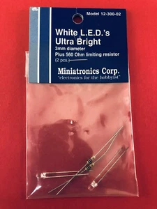 Miniatronics White LEDs Ultra Bright 3mm w/560 Ohm Resistors (2) 12-300-02 - Picture 1 of 4