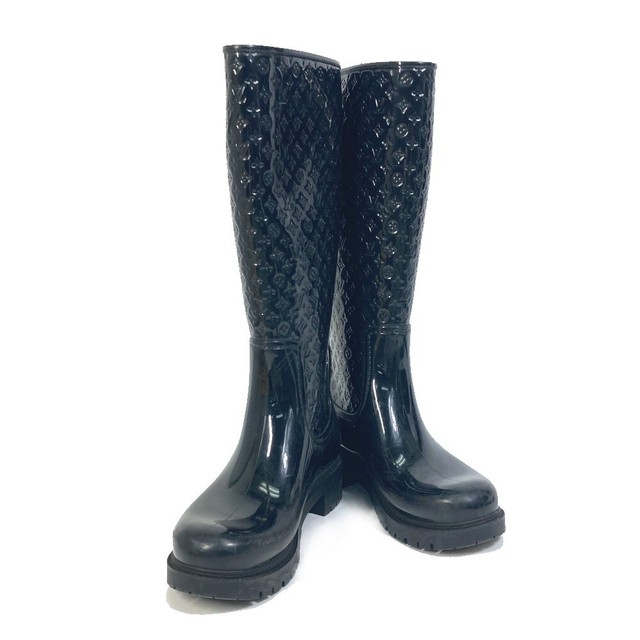 Louis Vuitton Monogram Rubber Splash Rain Boots Shoes Women 37 Black No Box