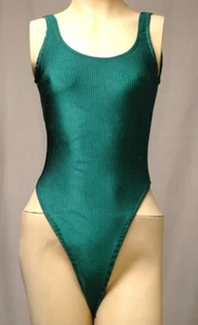 Green Ribbed Thong Spandex Leotard for Women Size 12 Medium - Foto 1 di 3