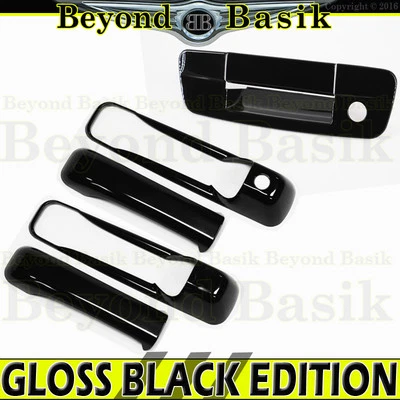 For 2009-2018 Dodge Ram 1500 Std GLOSS BLACK 2 Door Handle COVERS+Tailgate w/KH — 第 1/2 张图片