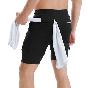 2-in-1 Men Running Shorts with Towel Loop Quick Dry Exercise Shorts A1R9 - Picture 1 of 11
