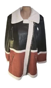 $255 Romeo & Juliet Couture Sherpa 3/4 Length Faux Leather Zipper Jacket L - Picture 1 of 2