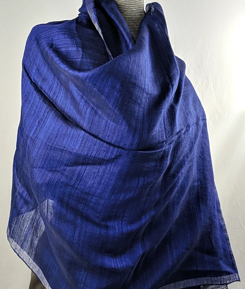 NWT Fabindia 100% Silk Hand Woven Shawl Stole Scarf Purple Silver - Image 1 of 4