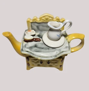 Vintage Mini Bathroom Basin Teapot Tea Time Country Morning Ceramic Figurine - Picture 1 of 12
